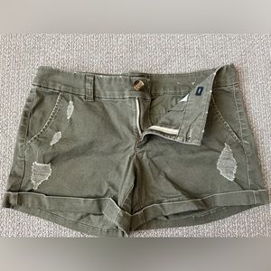 Never Worn - AE Green Denim Distressed Midi Shorts